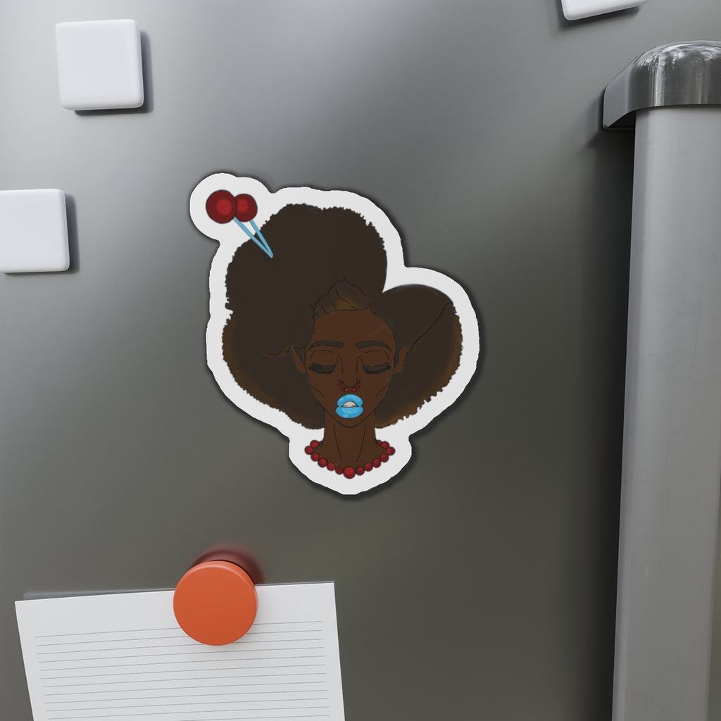 Artistic Afro Woman Die-Cut Magnet, Feminine Home Decor, Fridge Magnet, Unique Gift, Black Culture Art