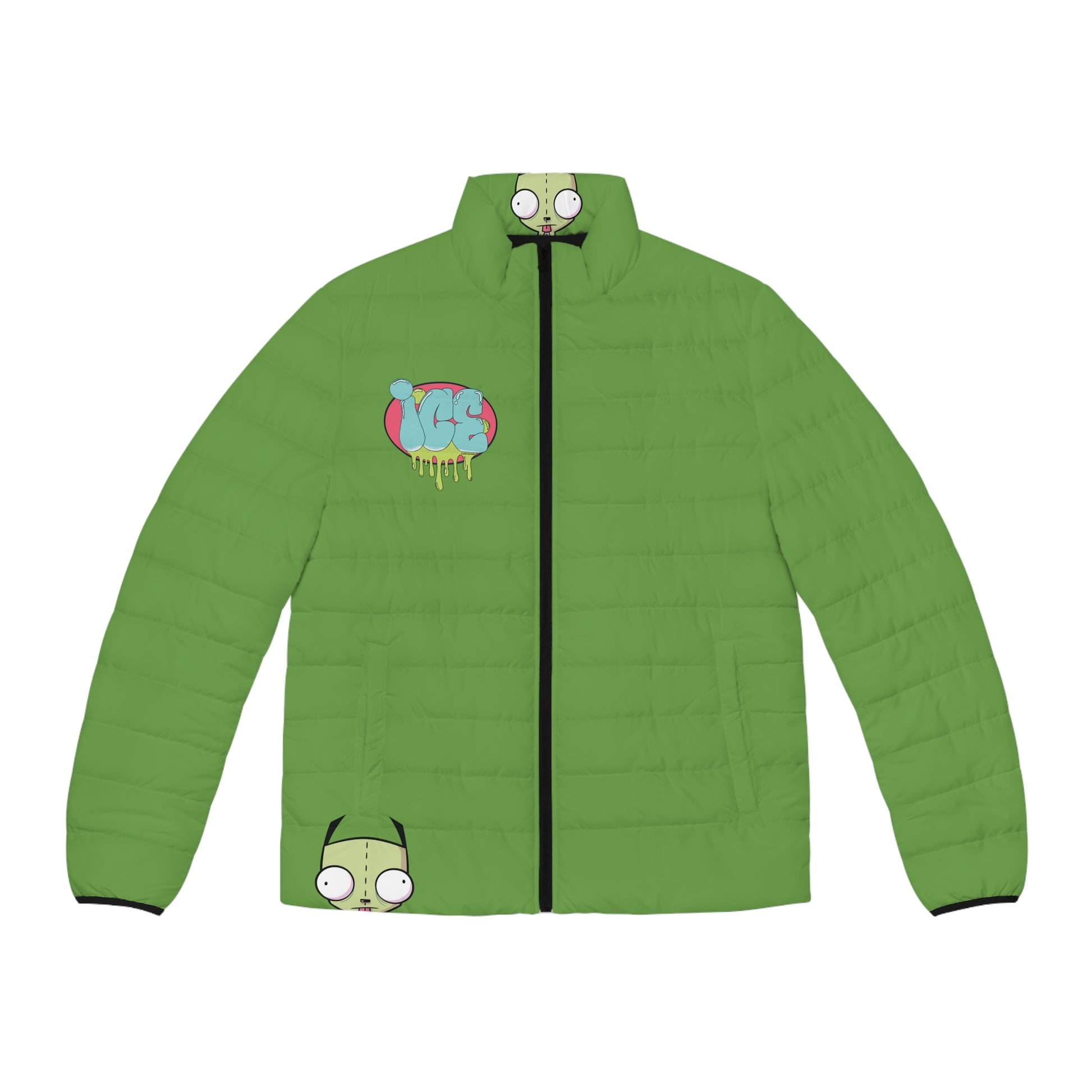 Men's Fun Puffer Jacket, Stylish Outerwear, Cartoon Graphic Coat, Casual Wear, Ideal for Fall and Winter, Unique Gift for Him