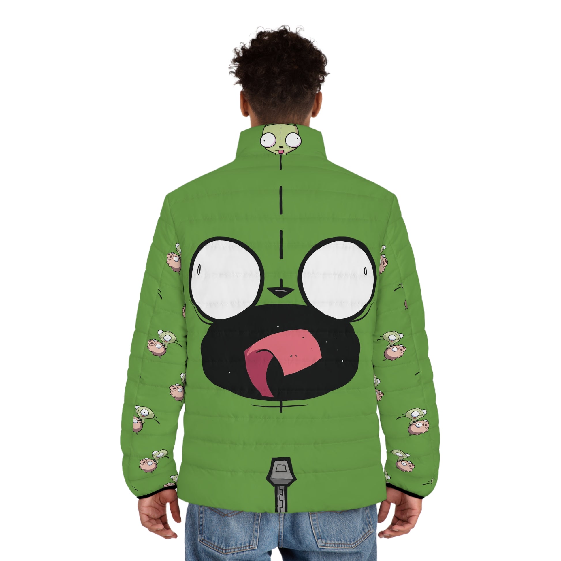 Men's Fun Puffer Jacket, Stylish Outerwear, Cartoon Graphic Coat, Casual Wear, Ideal for Fall and Winter, Unique Gift for Him