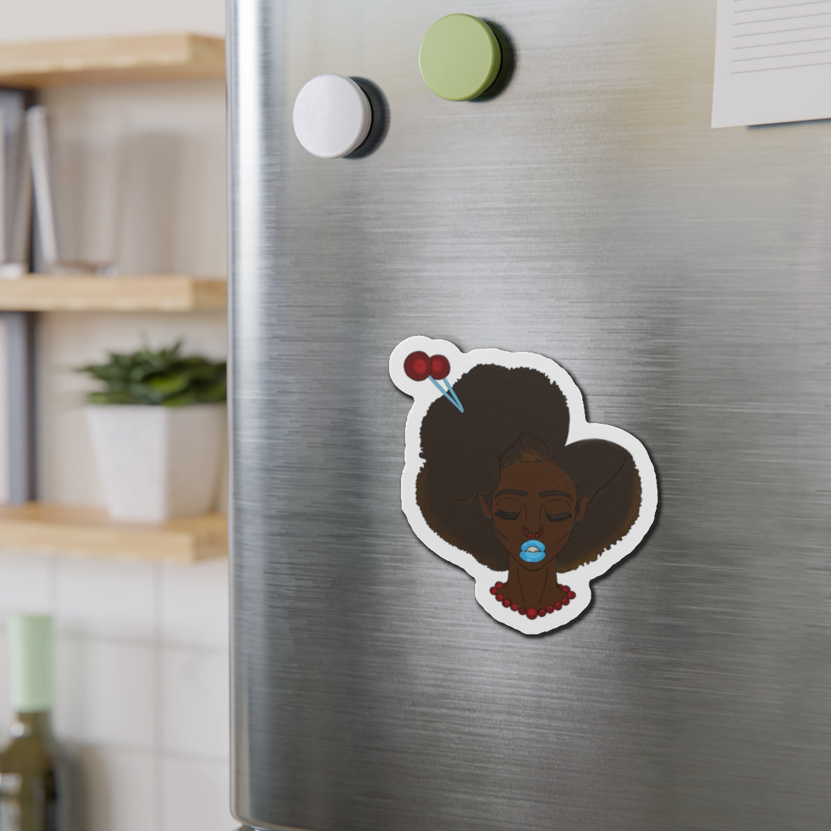 Artistic Afro Woman Die-Cut Magnet, Feminine Home Decor, Fridge Magnet, Unique Gift, Black Culture Art