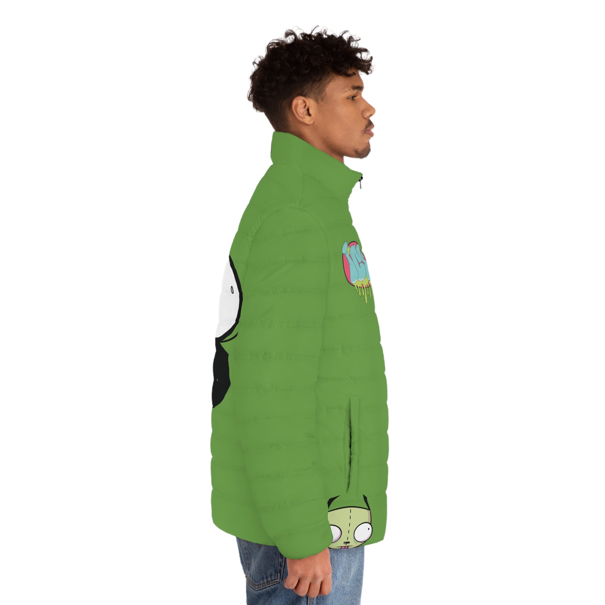 Men's Fun Puffer Jacket, Stylish Outerwear, Cartoon Graphic Coat, Casual Wear, Ideal for Fall and Winter, Unique Gift for Him