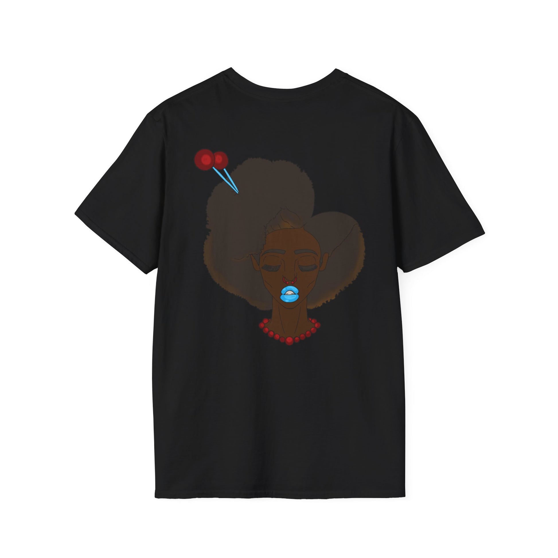 Stylish Graphic Tee with Afro Chibi Design, Cute Casual Top, Gift for Her, Black T-Shirt for Fashion Lovers, Cool Everyday Wear
