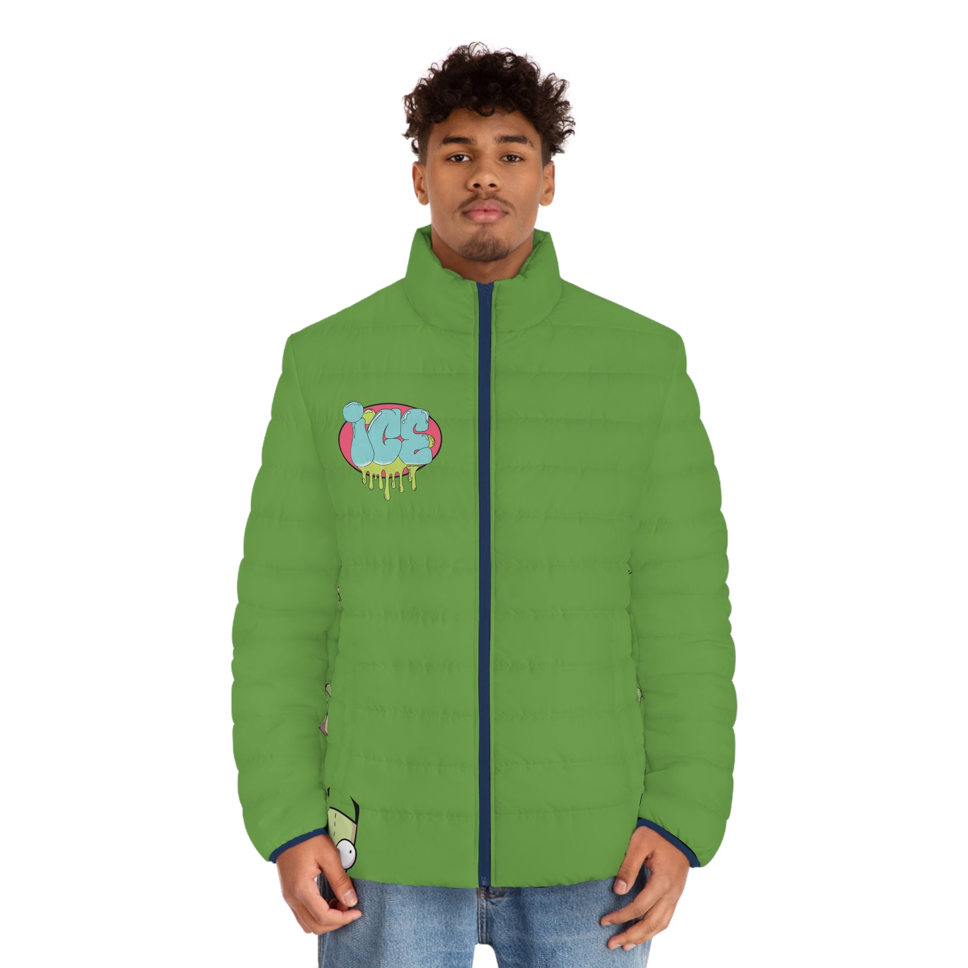 Men's Fun Puffer Jacket, Stylish Outerwear, Cartoon Graphic Coat, Casual Wear, Ideal for Fall and Winter, Unique Gift for Him