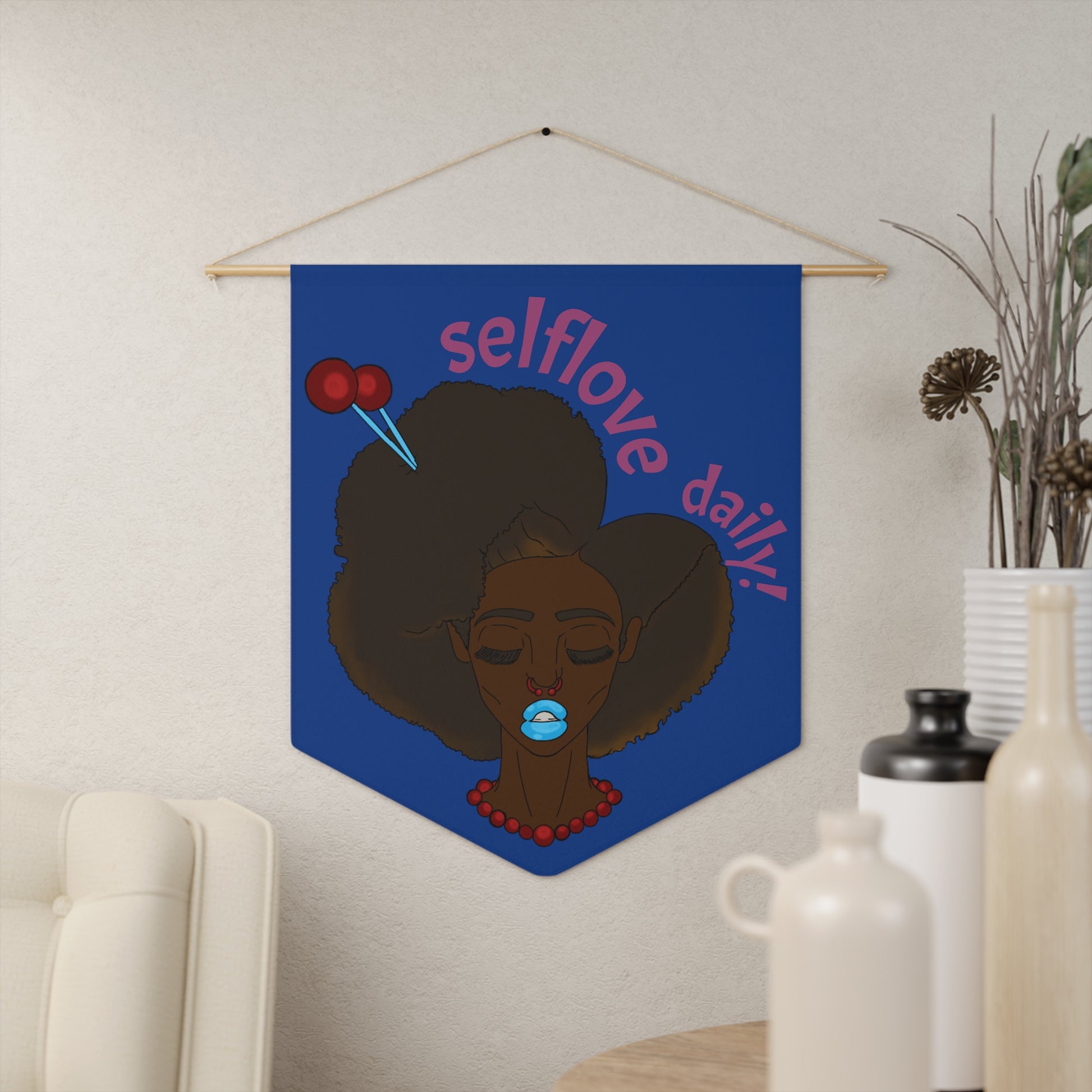 Self-Love Daily Wall Pennant, Inspirational Home Decor, Self Care Banner, Affirmation Wall Hanging, Motivational Art for Her