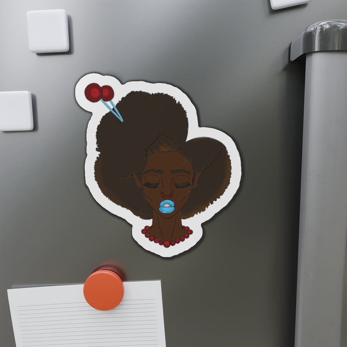 Artistic Afro Woman Die-Cut Magnet, Feminine Home Decor, Fridge Magnet, Unique Gift, Black Culture Art