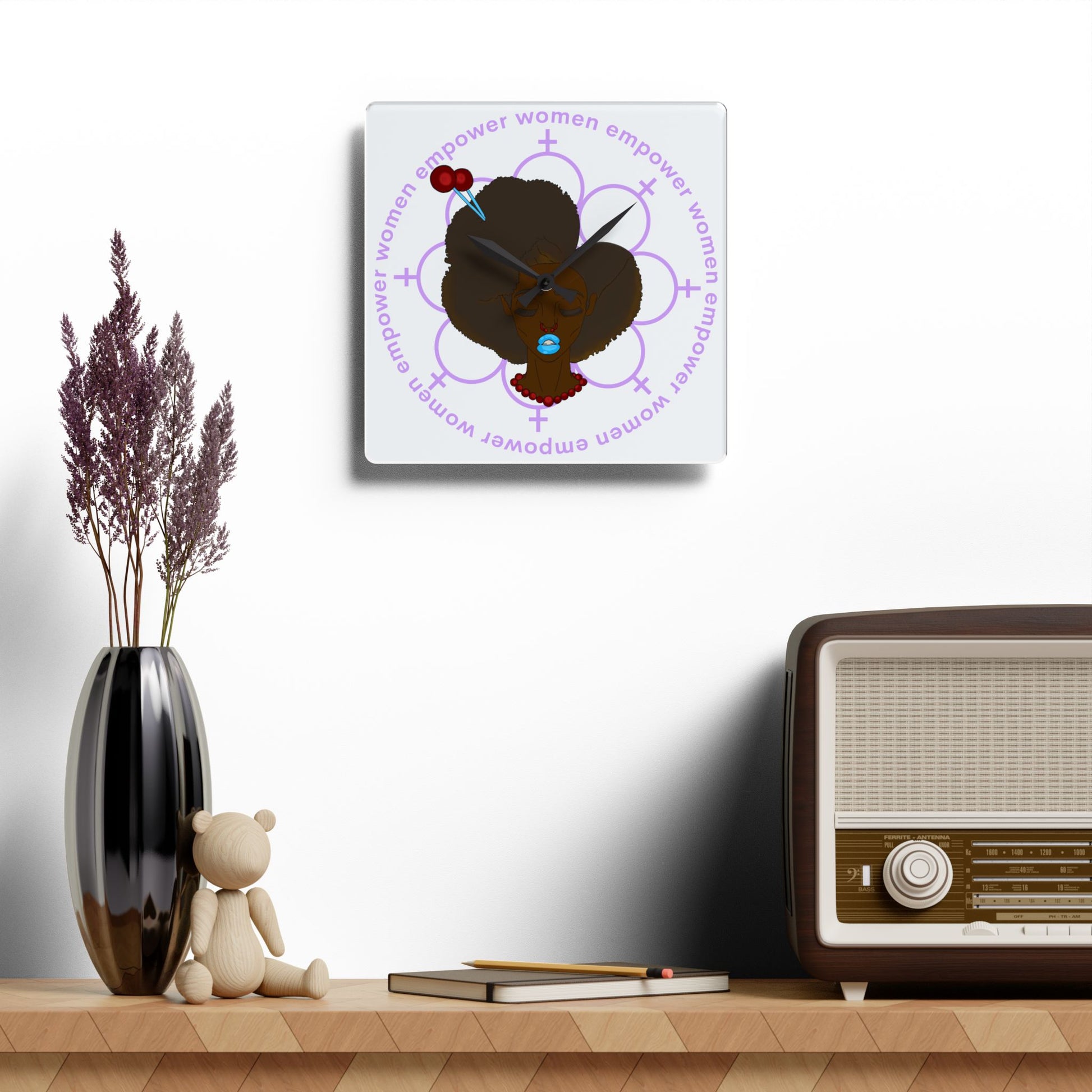 Empowering Woman Acrylic Wall Clock, Feminist Home Decor, Stylish Wall Art, Unique Gift for Her, Black Girl Magic