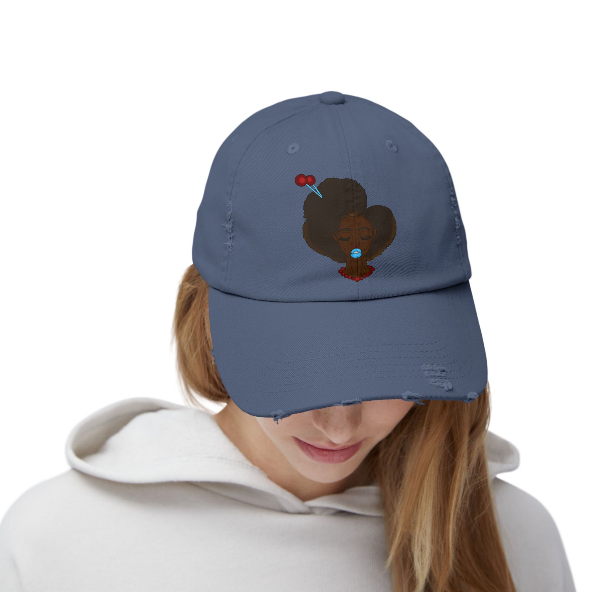 Unisex Distressed Cap with Unique Graphic, Trendy Hat for Everyday Wear, Ideal Gift for Her or Him, Summer Accessory, Casual Fashion